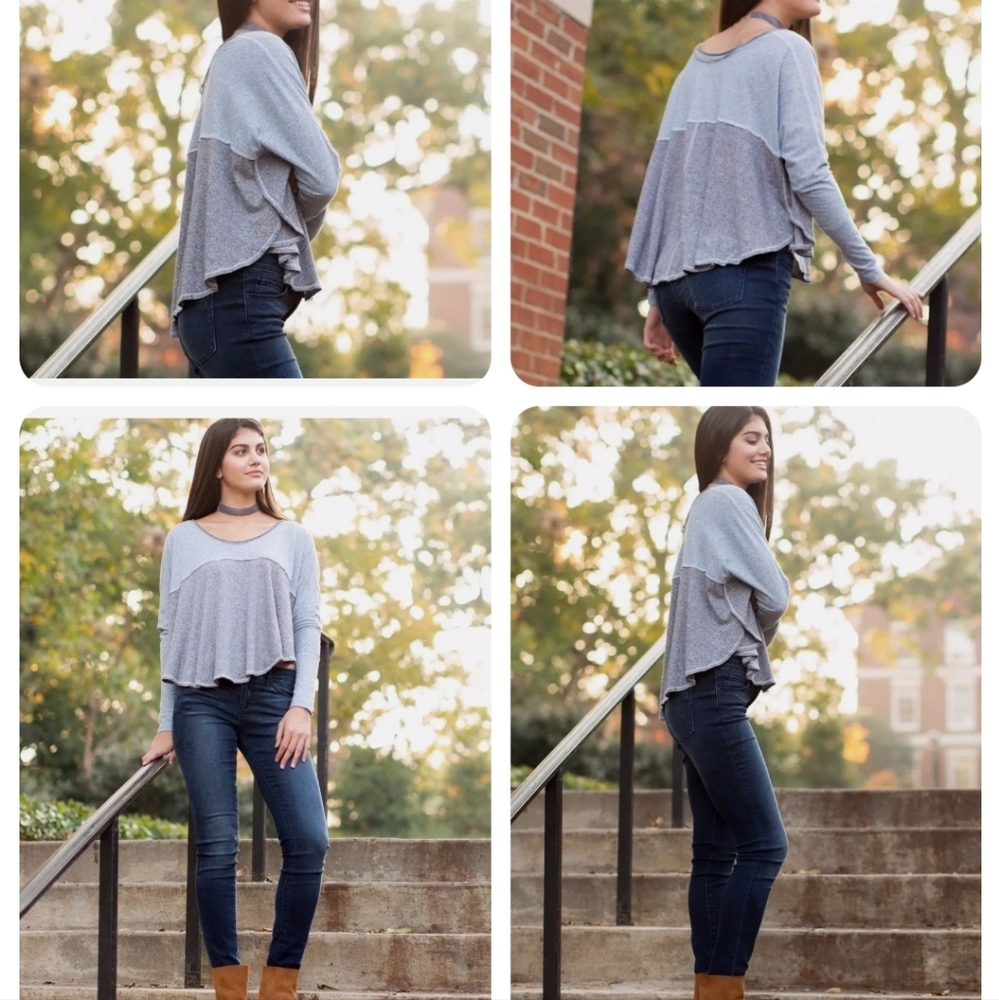 FREE PEOPLE  WE THE FREE CLOUD NINE TEE LONG SLEEVE TEE WATERFALL - Picture 4 of 6